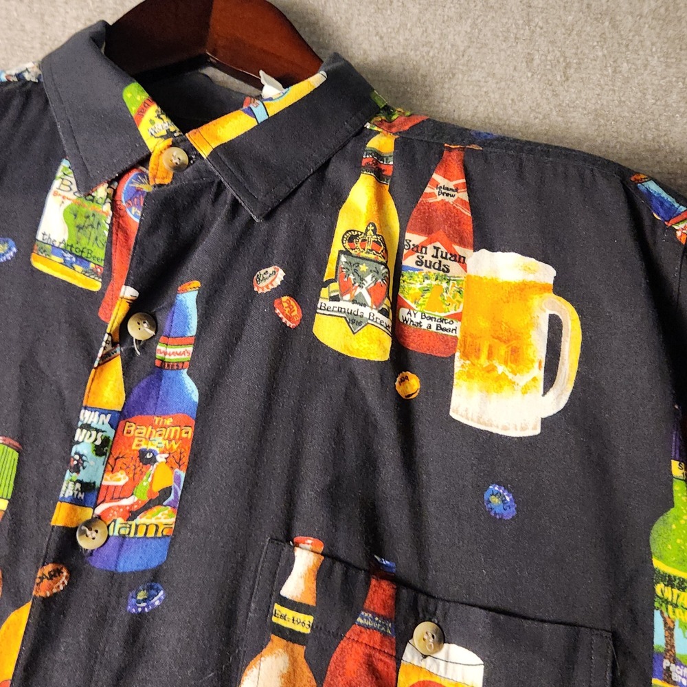 Unbranded Beer Bottle Print Shirt Mens Black Multi Novelty Short Sleeve Button